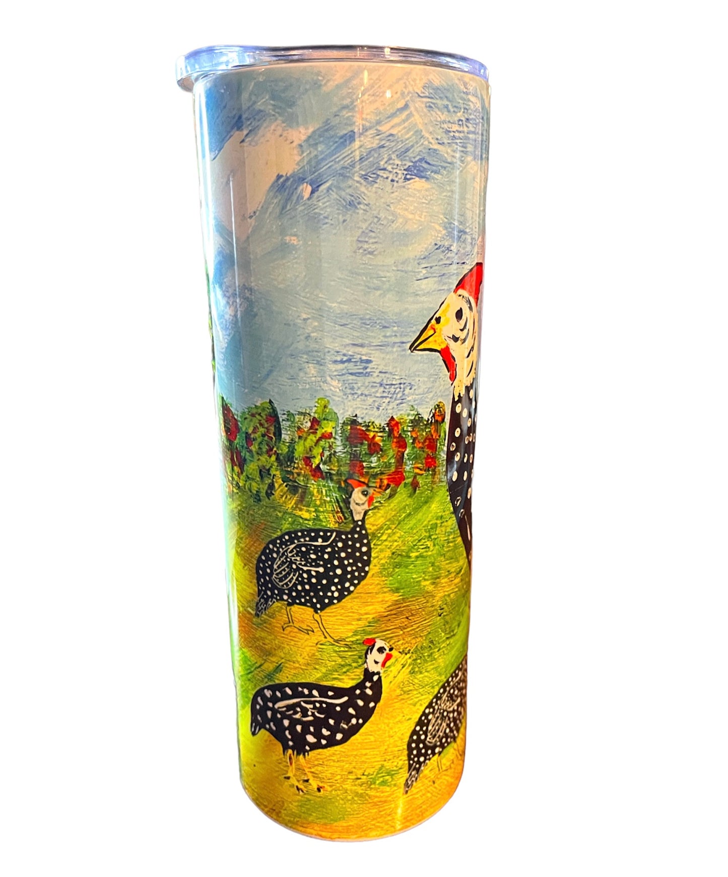 Art Painting Guinea Fowl Barn Scene Stainless Tumbler Cup Gift